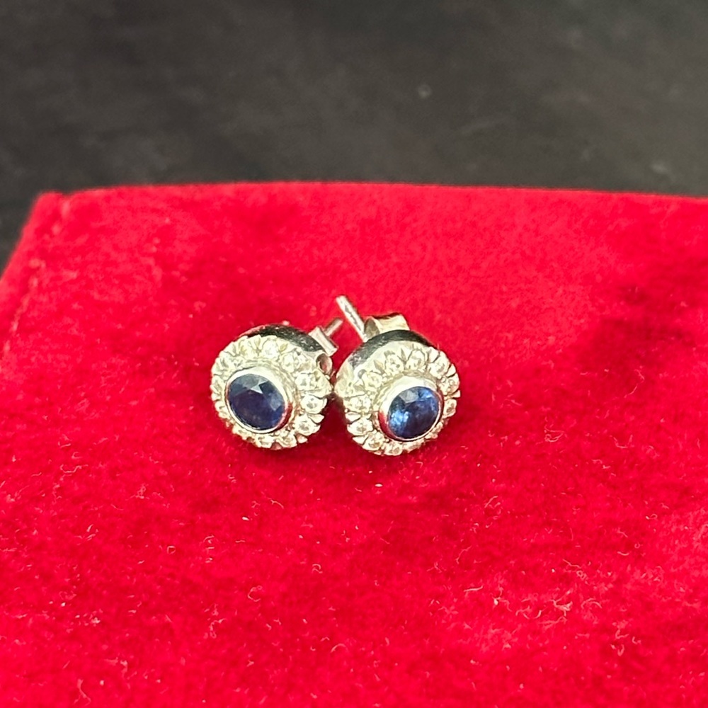 Regal sapphire and diamond white gold studs